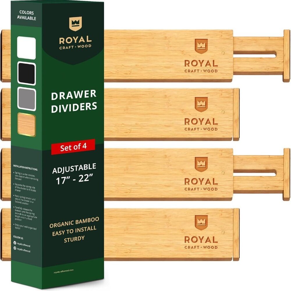Drawer Divider and Organizer for Kitchen Organization - Adjustable Bamboo Drawer